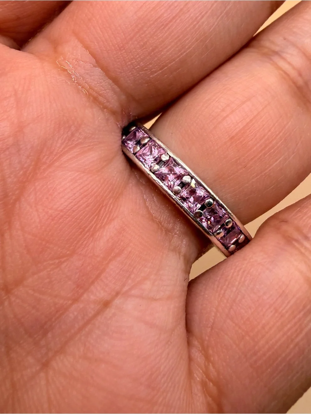 925 Sterling Silver Pink Cz Pandora Eternity Band Size 8.25.